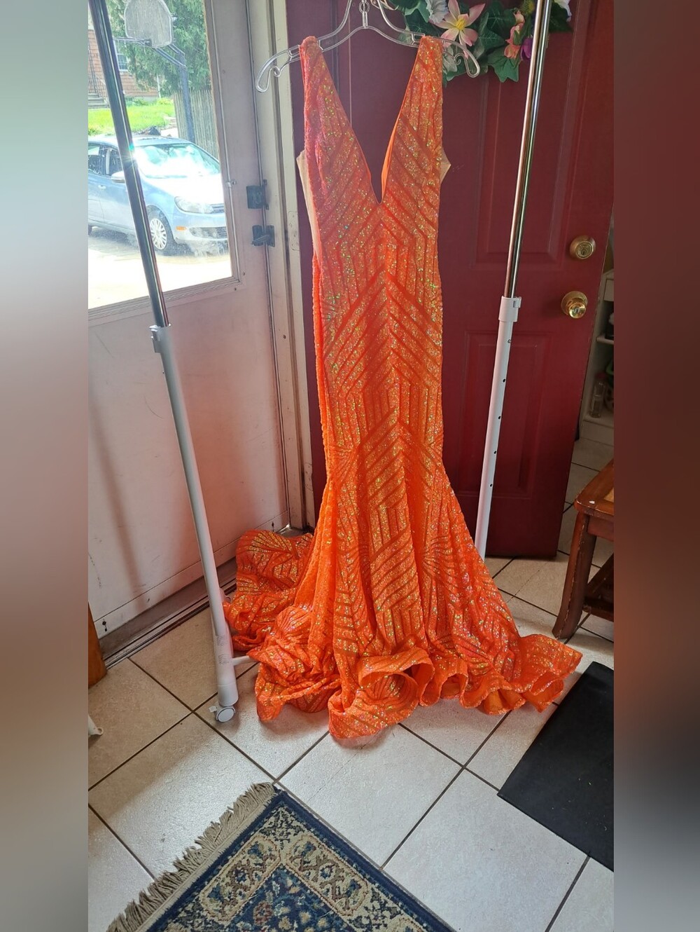 Jovani Orange Sequin Mermaid Gown